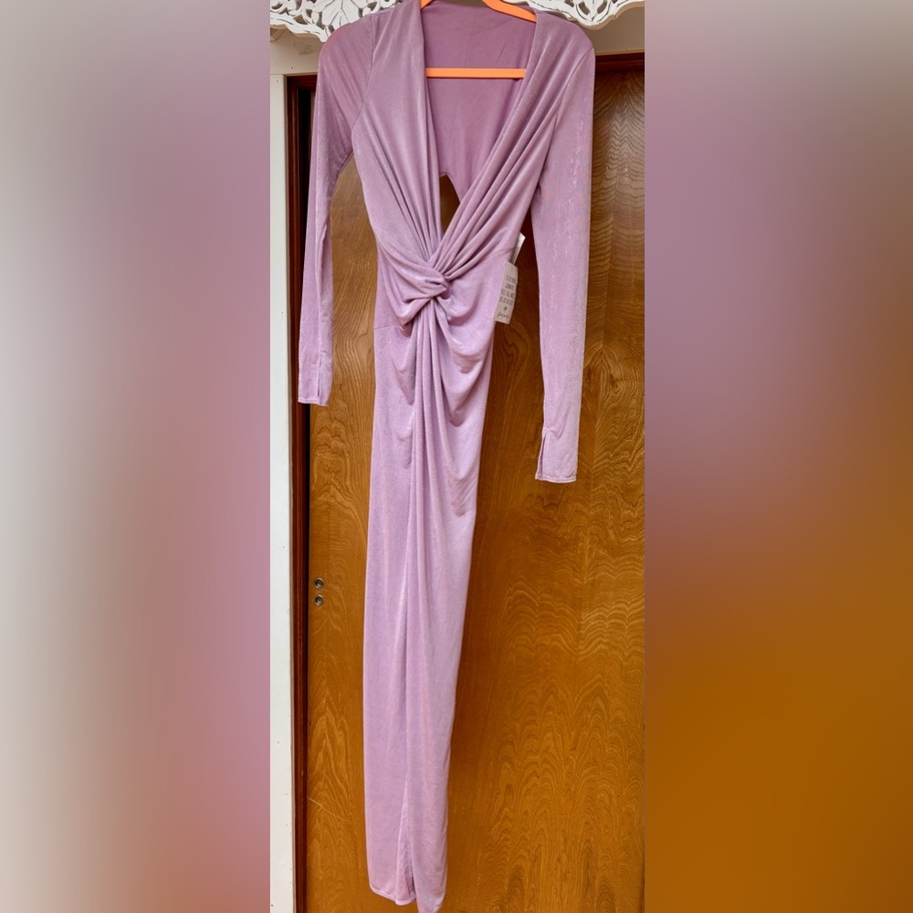 NWT Katie May pinkish purple long sleeve dress Small “In a mood Twist gown”